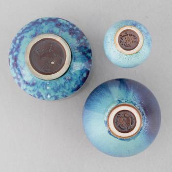 Berndt Friberg, a set of two stoneware vases and three bowls, Gustavsberg Studio 1965-74.