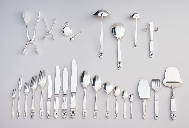 Johan Rohde, bestickuppsättning, 154 delar "Konge/Acorn", Georg Jensen, Jensen & Wendel, Köpenhamn 1945-51, sterling och rostfritt.