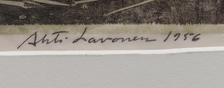 AHTI LAVONEN, träsnitt, signerad och daterad 1956, numrerad, Tplà 6/20.