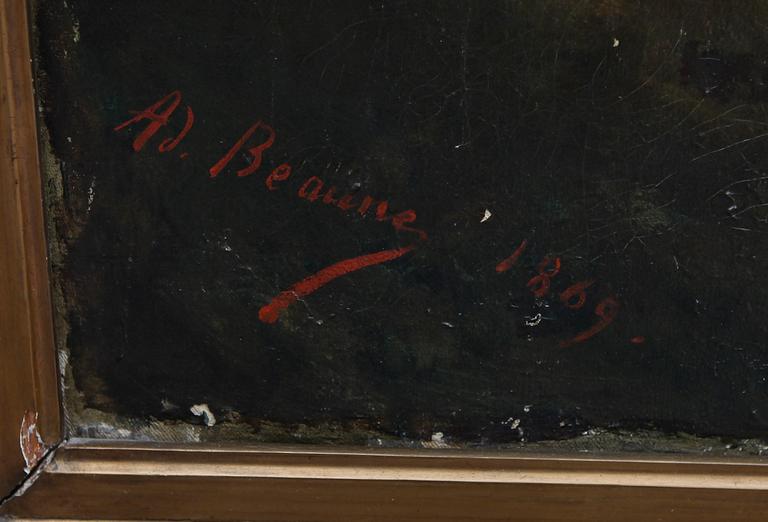 OKÄND KONSTNÄR, olja på duk, signerad Ad Beaune och daterad 1869.