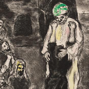 MARC CHAGALL, handkolorerad etsning, 1958, signerad med blyerts och numrerad 51/100.