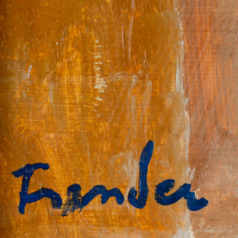 HELGE FRENDER, olja på pannå, sign.