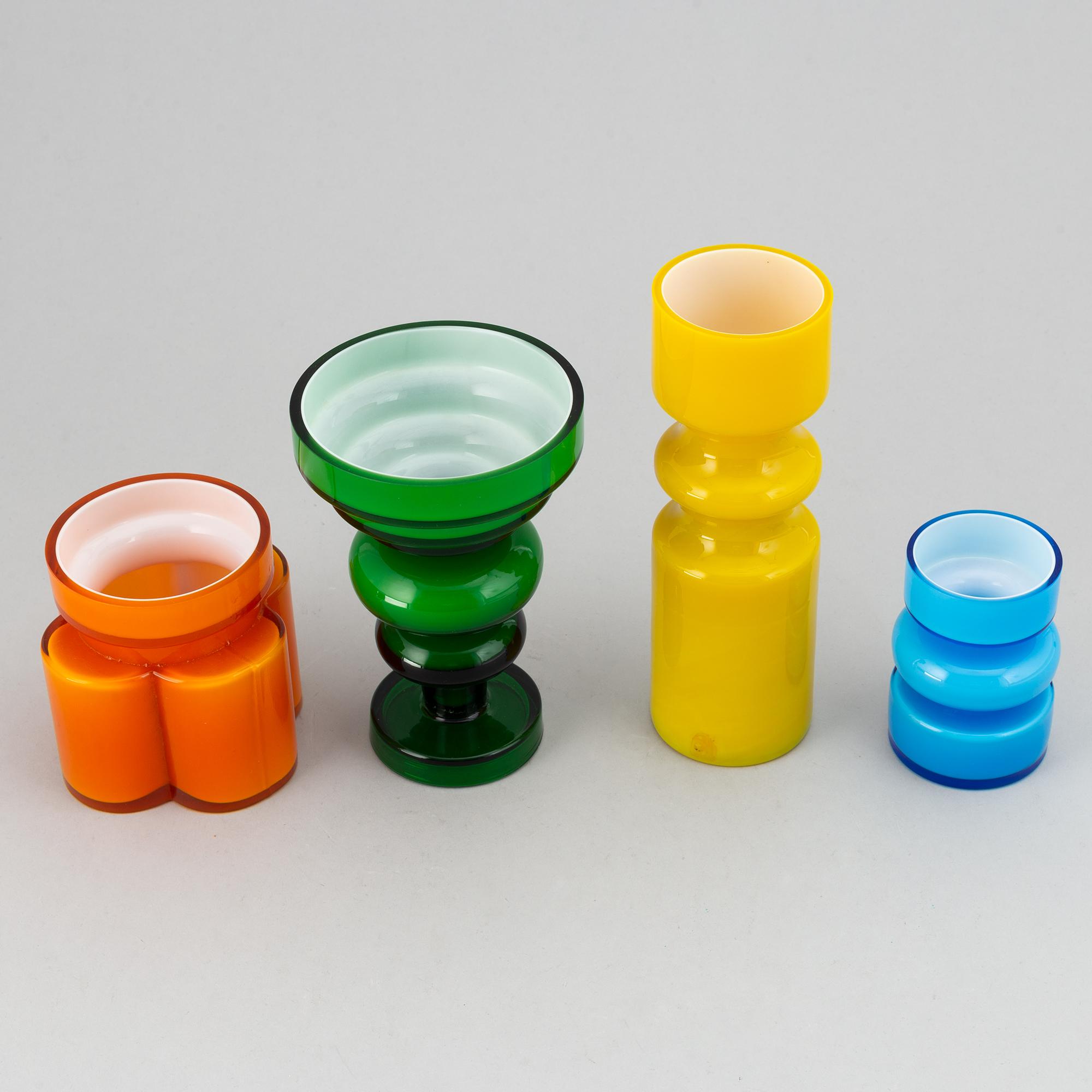 PO Ström, a set of four glass vases by Alsterfors Glassworks, 1960-70s, one signed.