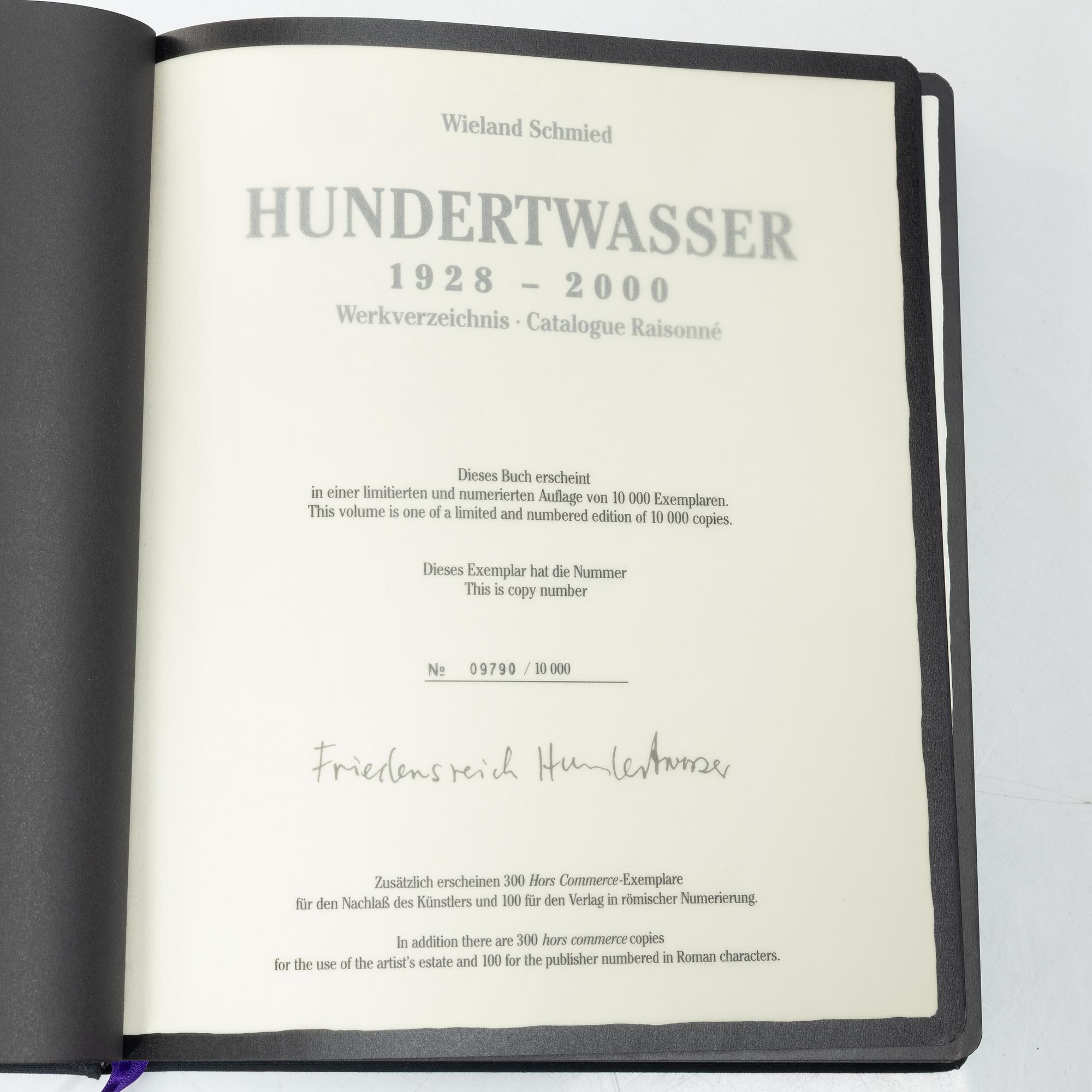 Friedensreich Hundertwasser, Books, 2 vols, 9790/10000, with accompanying colour etching, stamped signature and numbered 1004/2000. Taschen, 2000, Cologne.