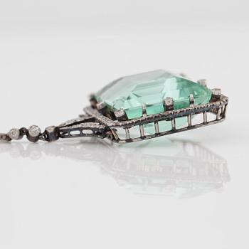 A circa 37.00 ct aquamarine and rose- and old-cut diamond pendant.