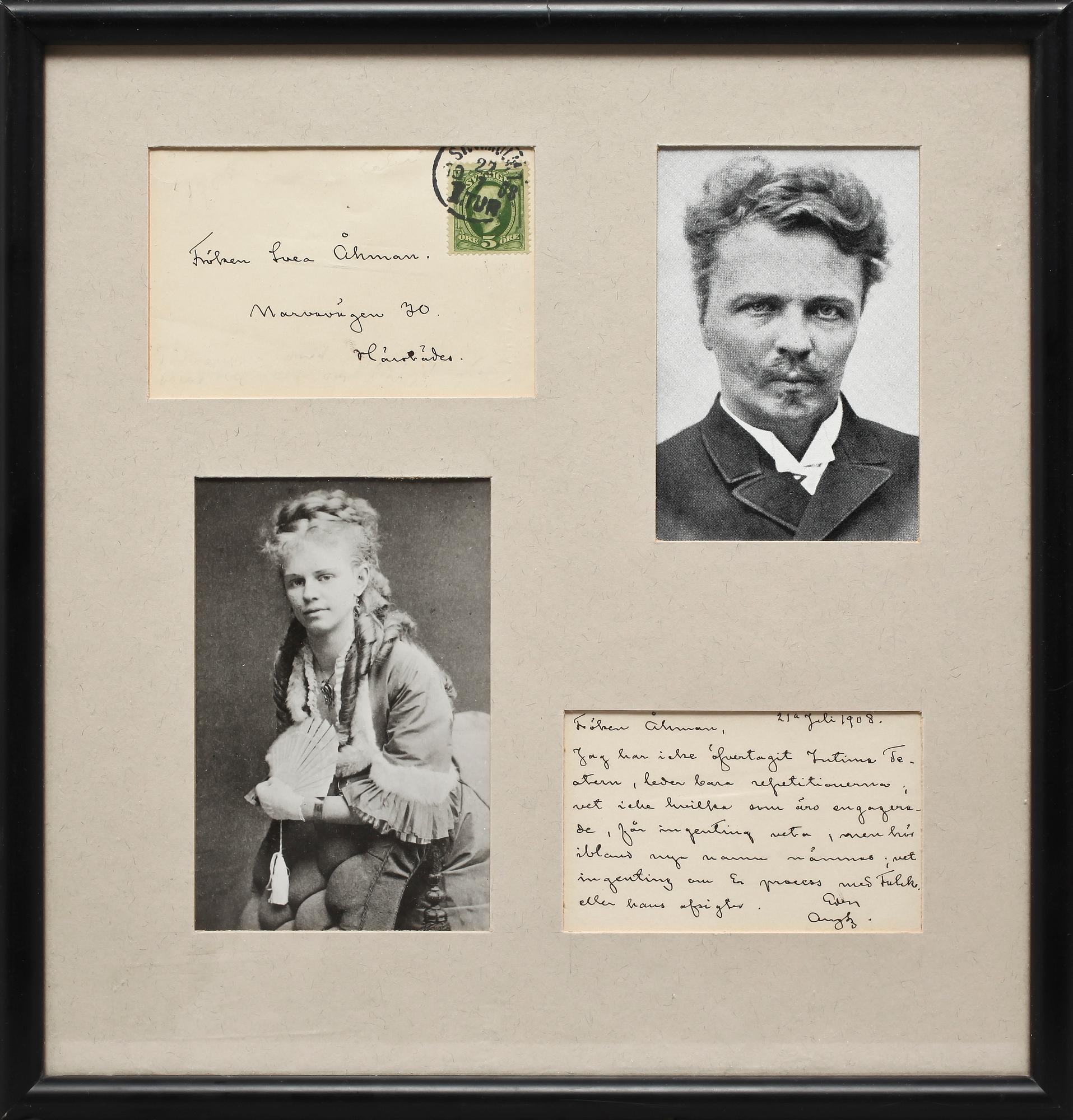AUGUST STRINDBERG, brev, sign o dat 21 Juli 1908.