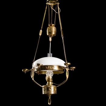 FOTOGENLAMPA / TAKLAMPA, mässing, jugend, tidigt 1900-tal.