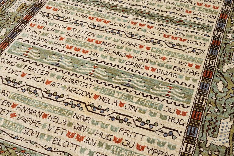 Märta Måås-Fjetterström, matta, "Ordspråksmattan" (Havamal), flossa, ca 341 x 223 cm, signerad AB MMF.