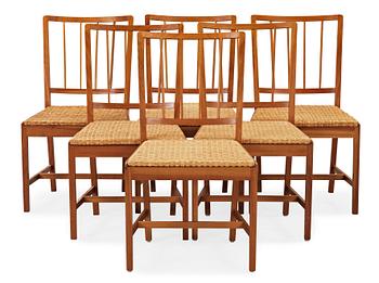 413. A suite of six Josef Frank mahogny dining chairs, Svenskt Tenn, model nr 815.