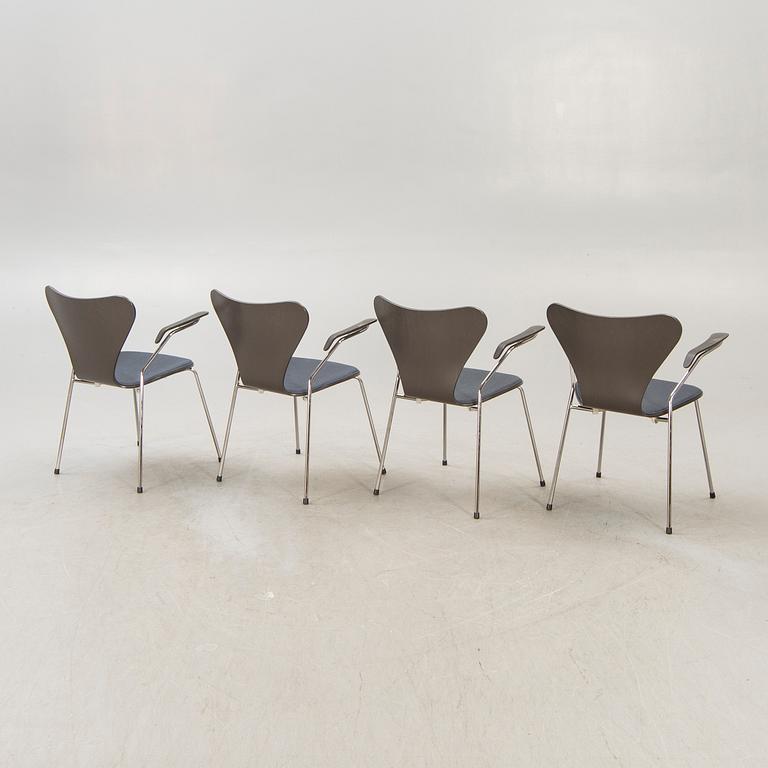 A set of four Arne Jacobsen "Sjuan" armchairs for Fritz Hansen Denmark later part of the 20th century.