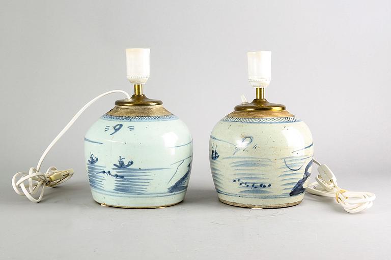 A set of two Chinese porcelain 19th century table lamps.