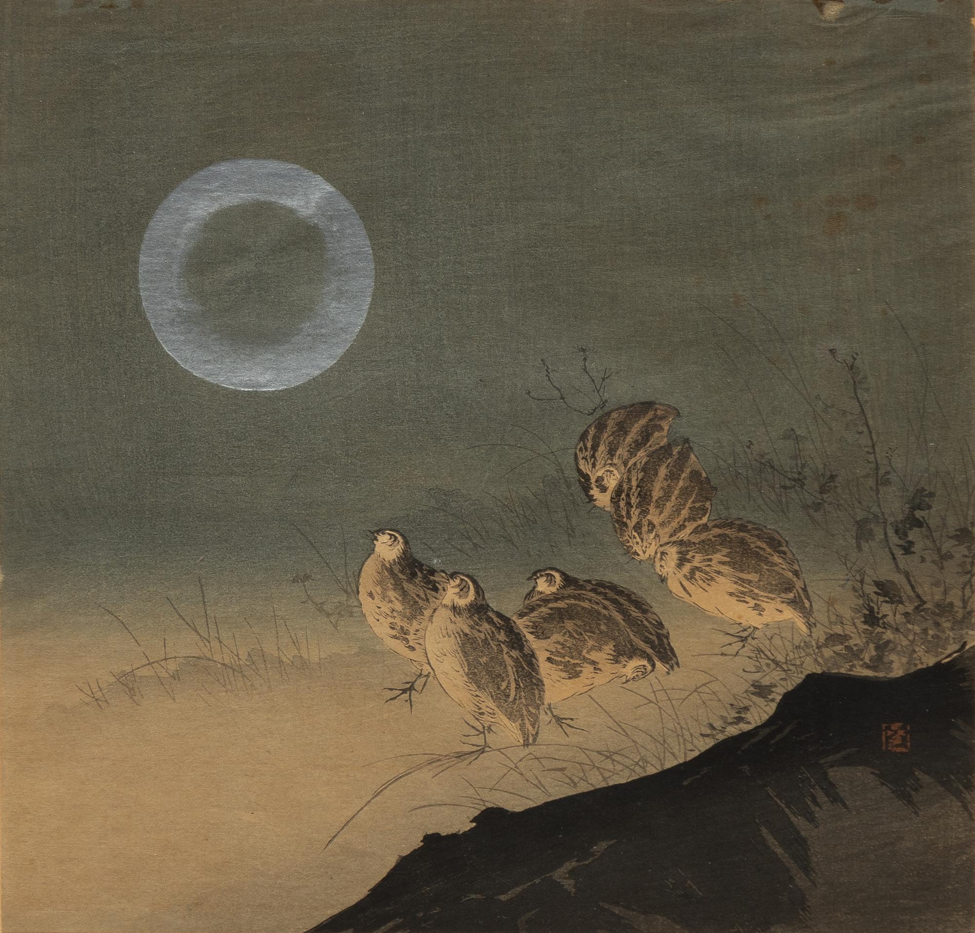 Tsukioka Kogyo, "Quails and Full Moon".