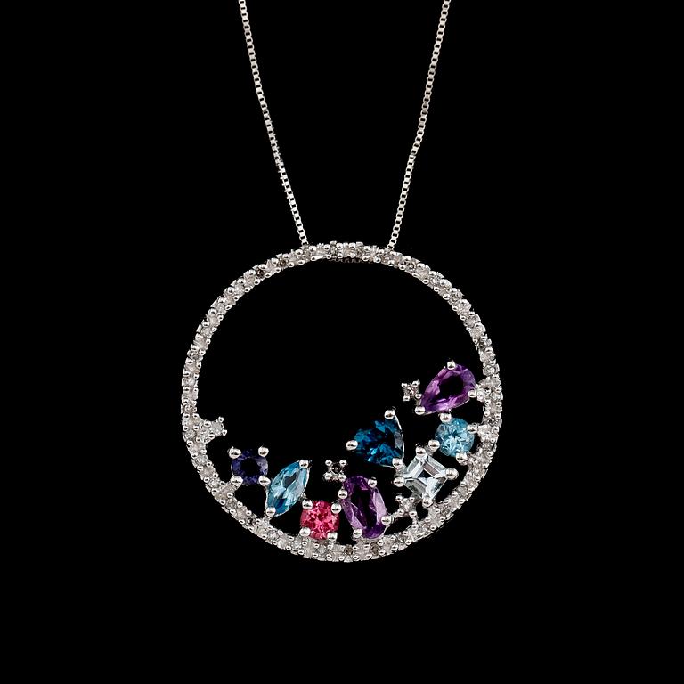 HÄNGE, 14 k guld, olikfärgade topaser, briljantslipade diamanter tot ca 0.12 ct.