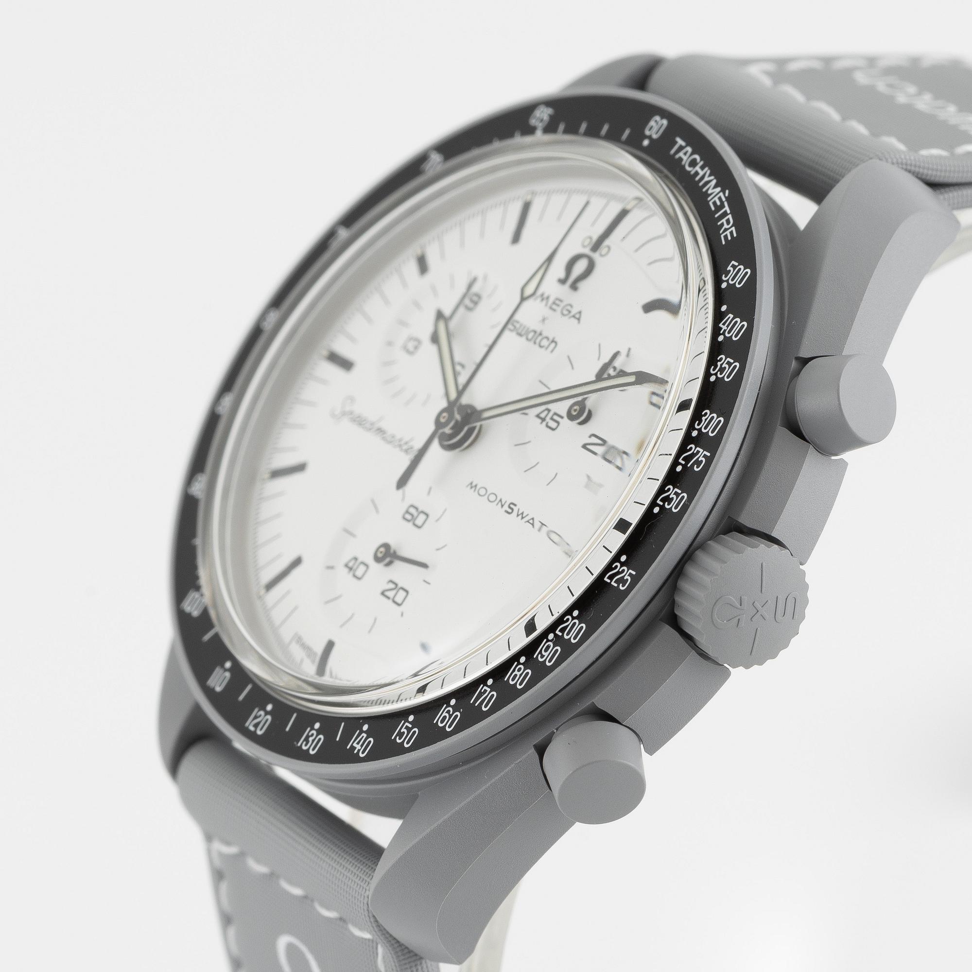 Swatch/Omega, MoonSwatch 1965, "No Reserve", chronograph, wristwatch, 42 mm.