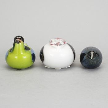 FIGURINER, 3 st, glas, Oiva Toikka, Nuutajärvi, signerade.