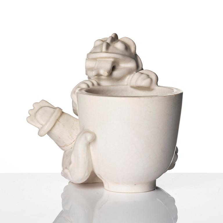 Wilhelm Kåge, a set of two stoneware sculptures of dragon puppies, Gustavsberg, Sweden 1940-50's.