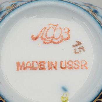 KAFFESERVIS, 17 delar, porslin, "Blue net", Lomonosov, Sovjet, 1980-tal.