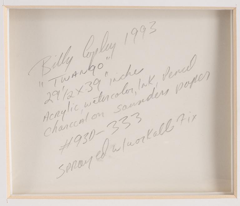 Billy Copley, mixed media on paper, 1993, signed on verso.