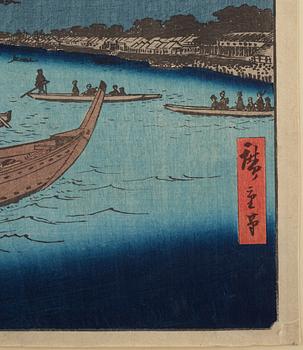 UTAGAWA HIROSHIGE (1797-1858), färgträsnitt. Japan, 1800-tal.