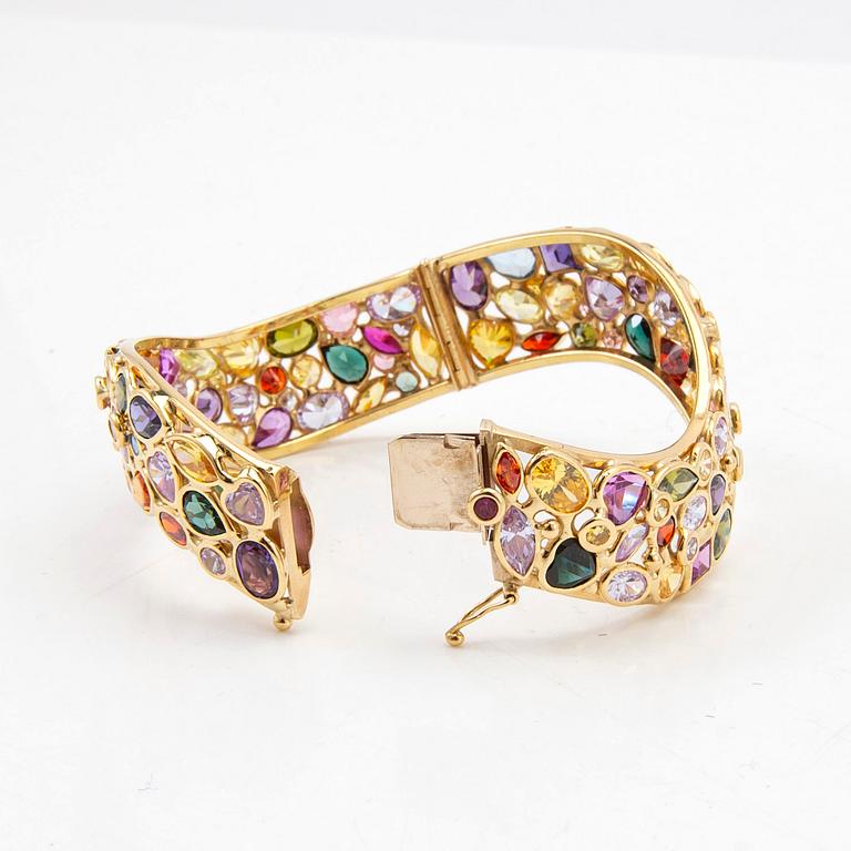Armring, 18K gold with coloured gemstones, Italy.