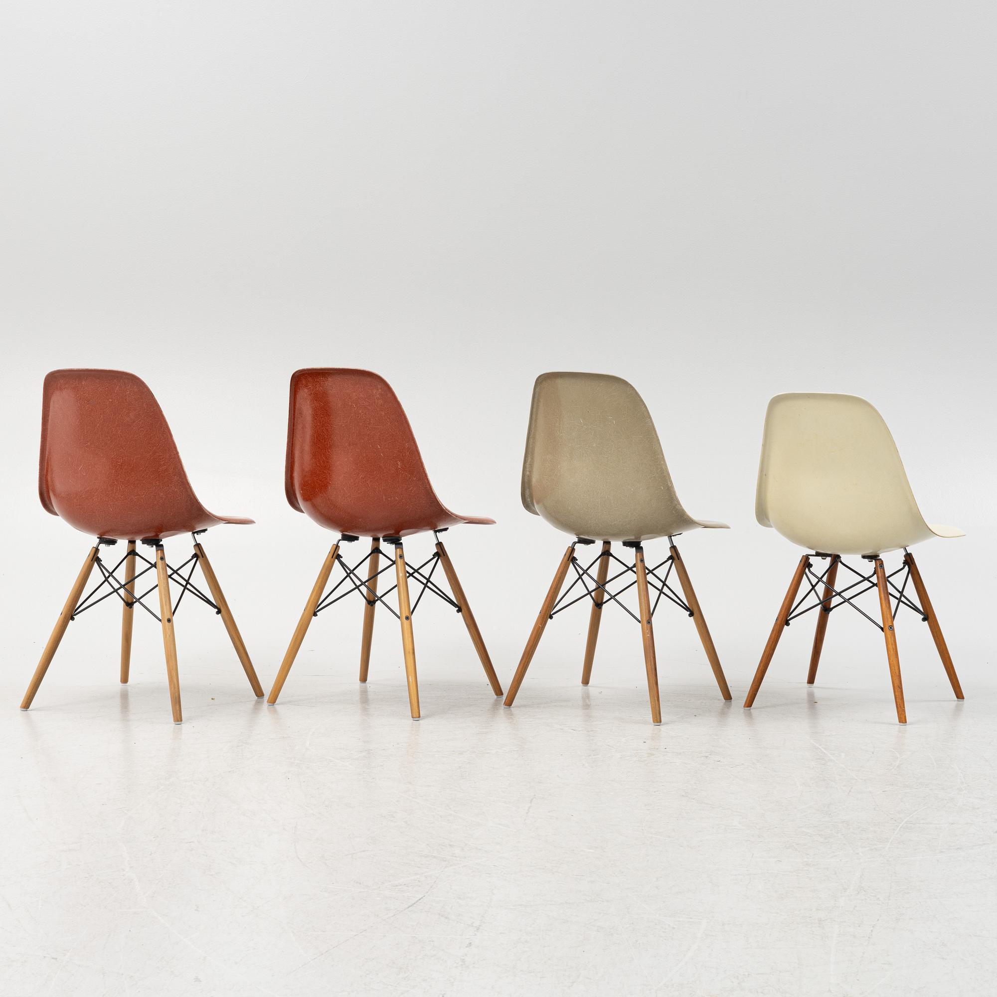 Charles & Ray Eames, stolar, 4 st, "Plastic Chair DSW", Herman Miller, 1900-talets andra hälft.
