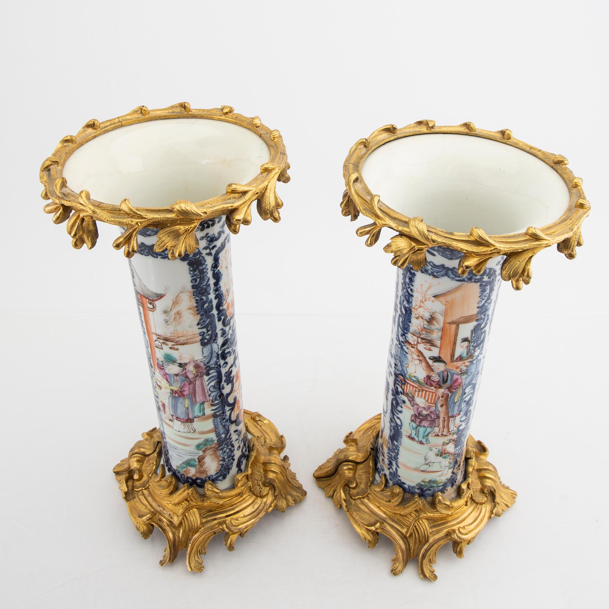 Vaser 1 par, Kina 1800-tal med bronsmontering.