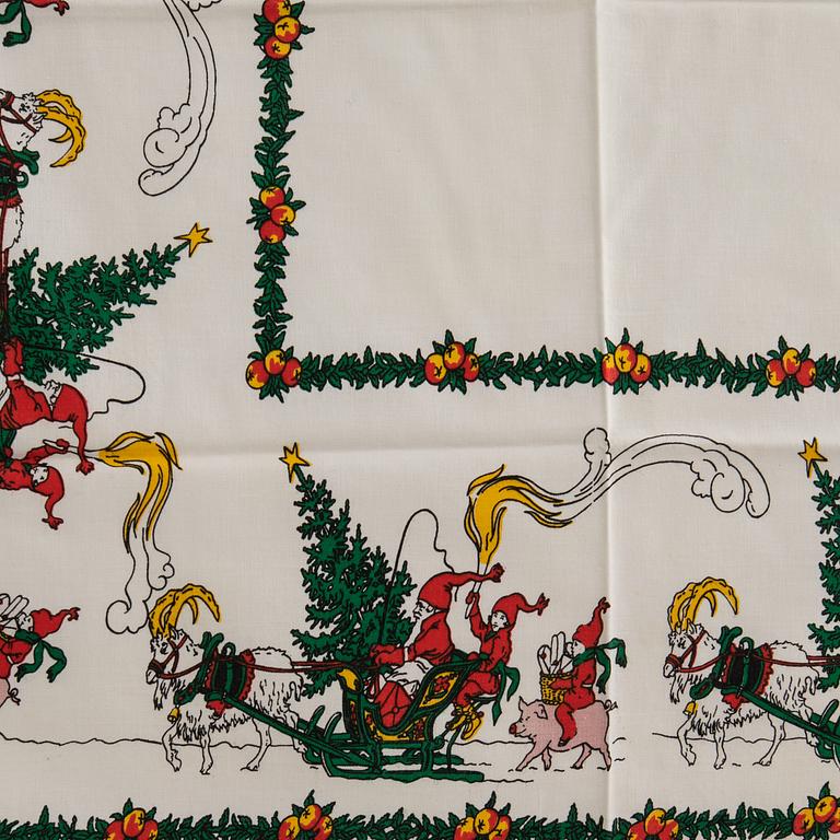 A collection of smaller Christmas tablecloths, runners, and wall hangings, approximately 34 pieces, mid/second half of the 20th century.