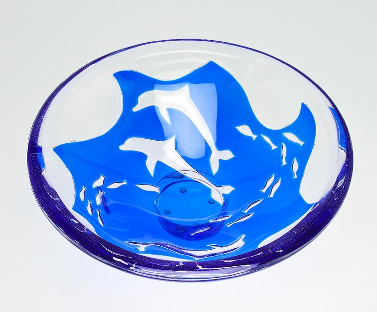 SKÅL, glas, "Delfiner"/"Dolphins", Olle Alberius, Orrefors Gallery, 1988.
