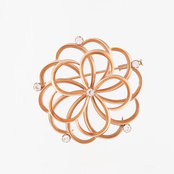 BROSCH, 14K guld, diamantimitationer. 1957. Vikt ca 7,4 g.