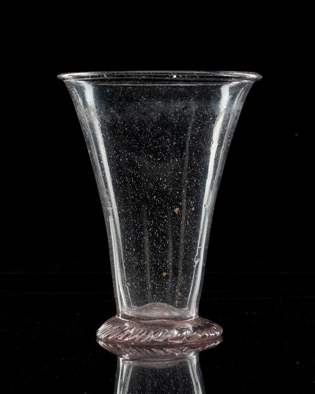 A large Swedish silver-shaped glass beaker, presumably Limmared or Kosta manufactory.