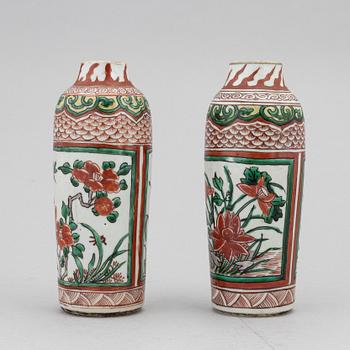 Three Chinese porcelain vases, Qing dynasty, transitional style, 19th century and late 19th century.