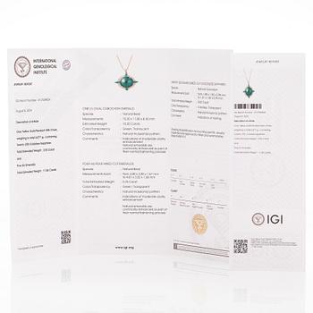 Halsband med hänge, 14K guld, smaragder och vita safirer. IGI sertifikat medföljer.
