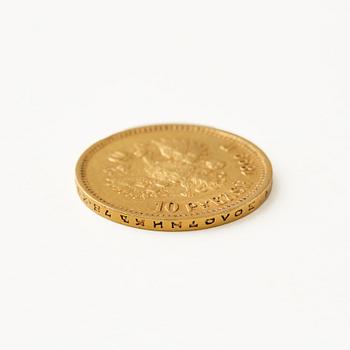 Gold coin, Nicholas II, Russia, 10 Rubles, 1899.