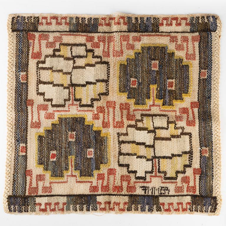 Märta Måås-Fjetterström, a textile, 'Grodblad blå', flat weave, ca 41,5 x 39,5 cm, signed AB MMF.