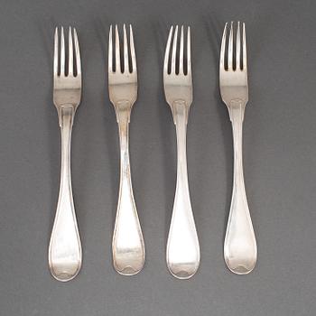 A Swedish set of four 18th century silver forks, mark of Mikael Nyberg, Stockholm 1793.