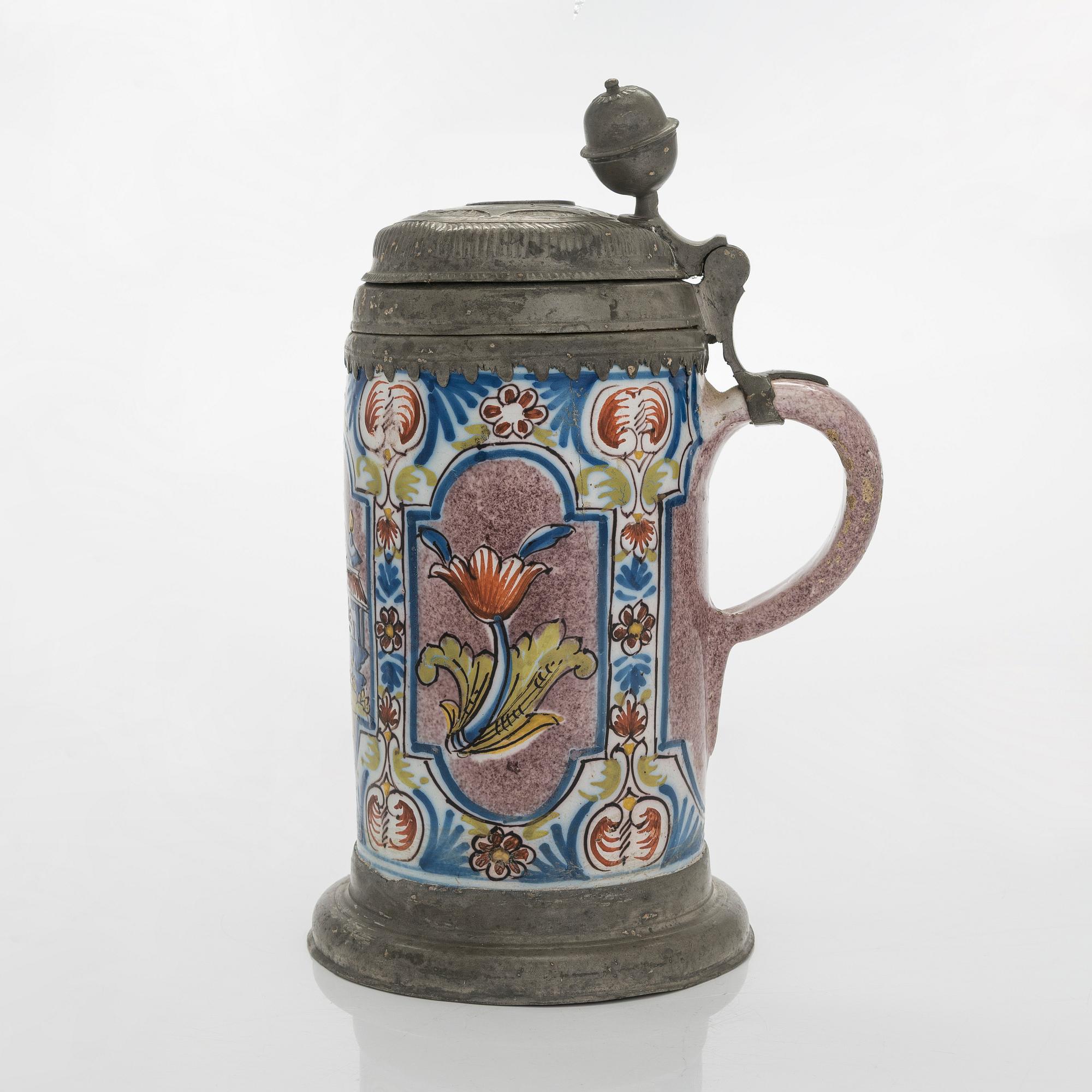 Dryckeskanna, fajans, Mellaneuropa, 1700-tal.