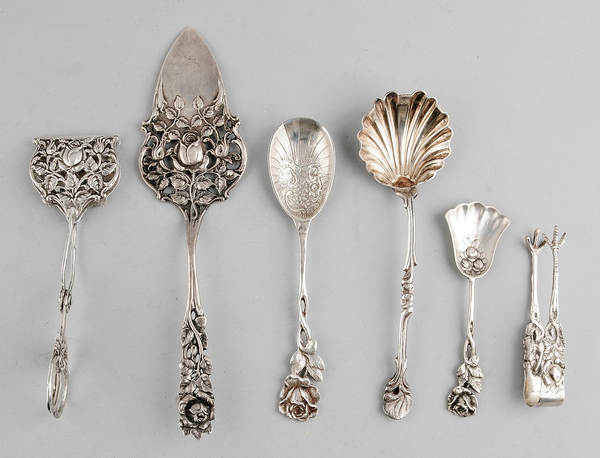 SAMLING SILVERFÖREMÅL, 6 del. Vikt 213 g.