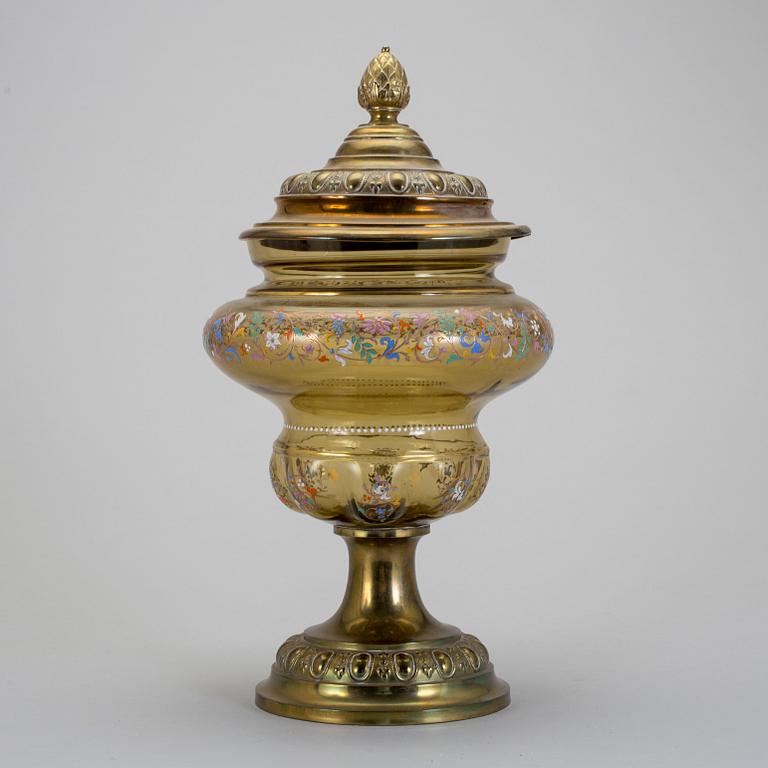 BÅLSKÅL, glas och mässing, omkring sekelskiftet 1900.