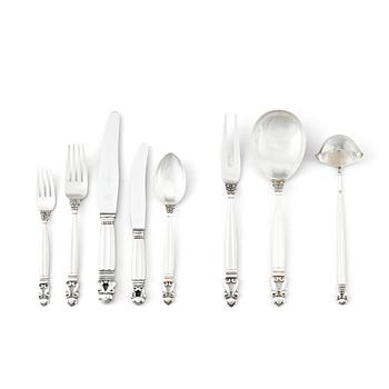 560. Johan Rohde, a set of 65 pieces of 'Acorn' sterling and stainless steel flatware, Georg Jensen post 1945.