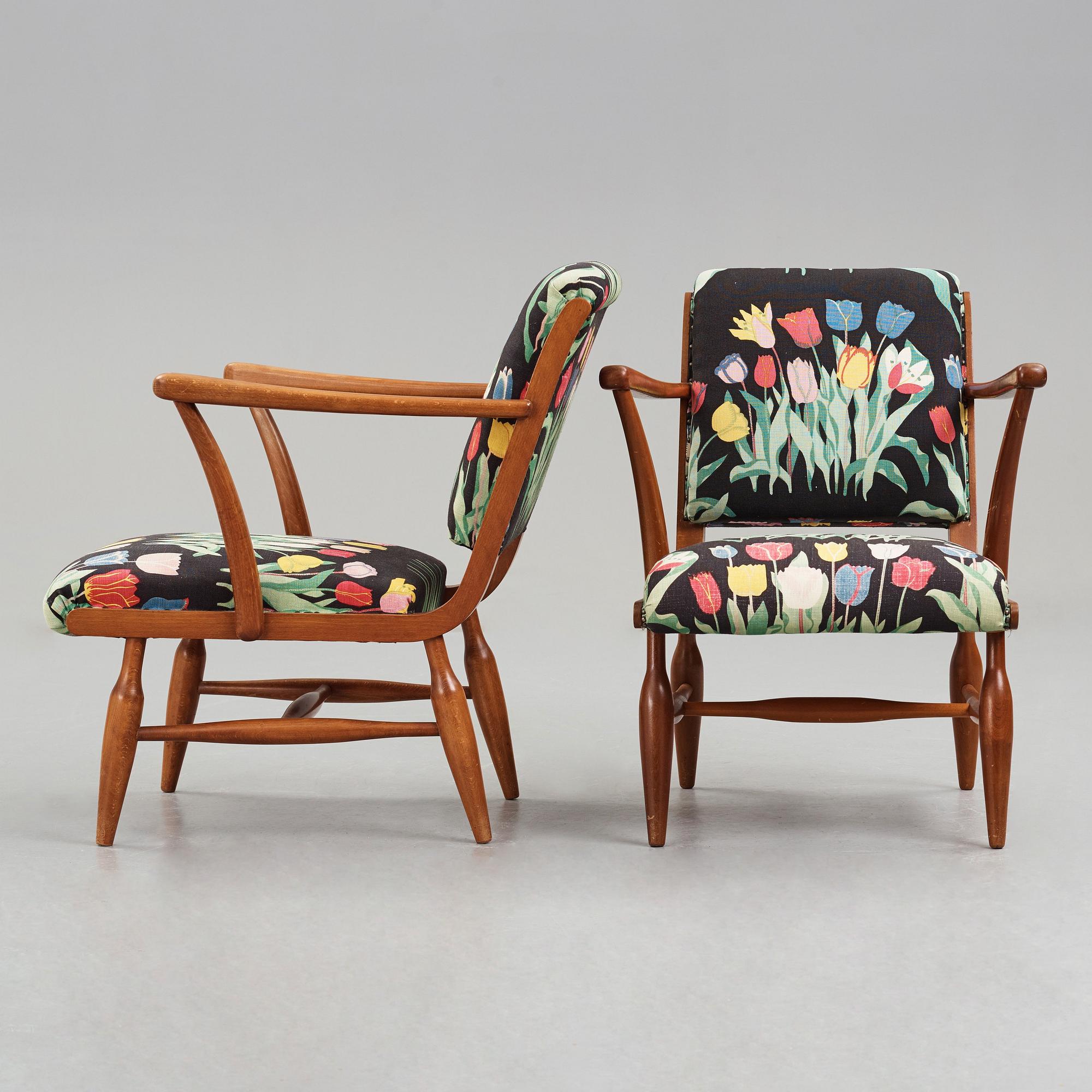 Josef Frank, two similar mahogany armchairs, Svenskt Tenn, model 638.