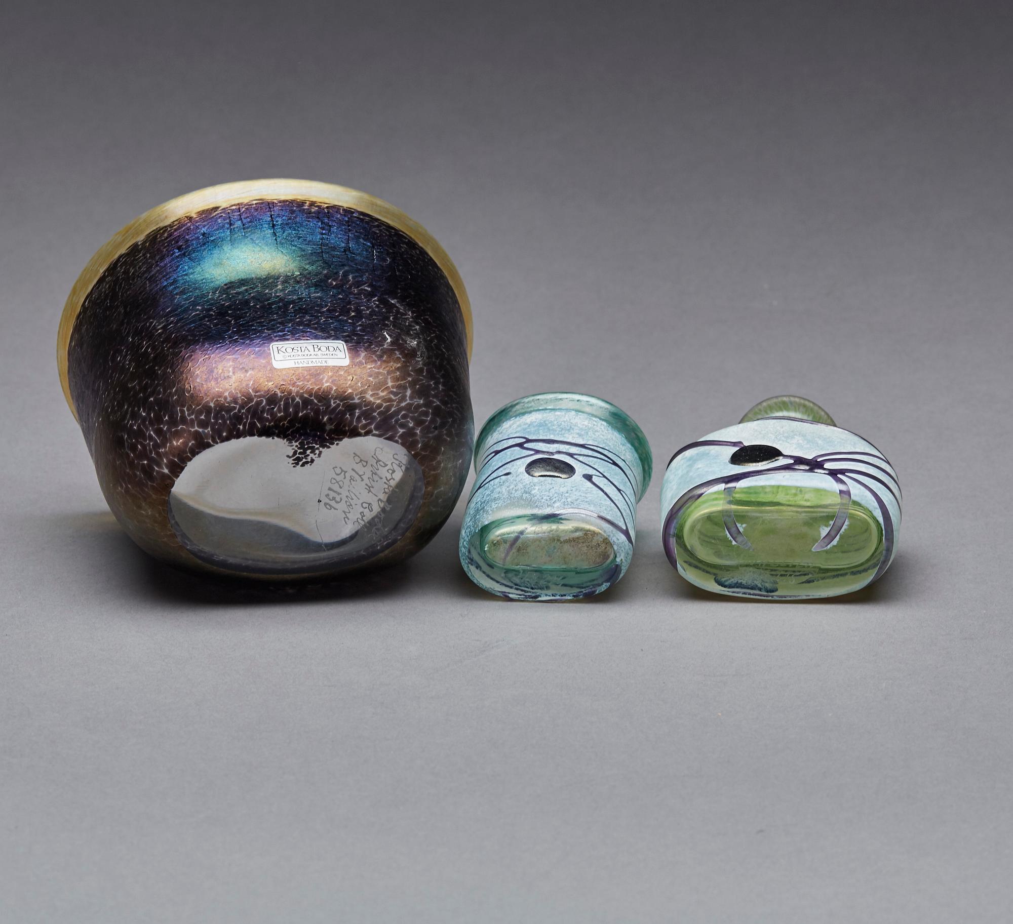 VASER, 3 st, glas, Bertil Vallien, Boda/Kosta Boda Artist Collection, signerade.