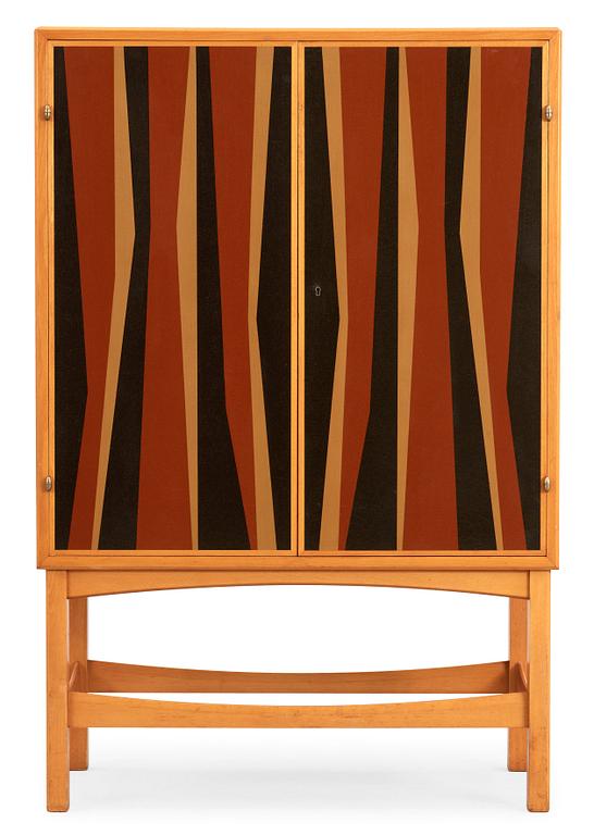 A Curt Blomberg mahogany cabinet, the doors, sides and top with painted panels, ca 1954.