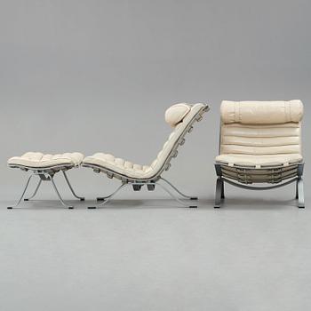 Arne Norell, "Ari", a pair of white leather easy chairs and one ottoman for Norell Möbel AB, Sweden.