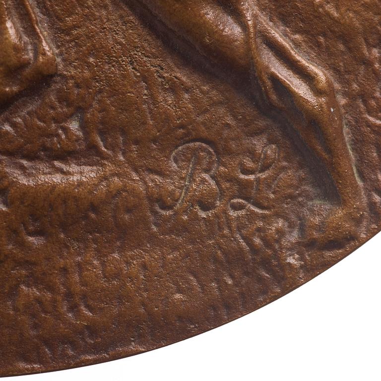 BRUNO LILJEFORS, plakett, brons, signerad med initialer. Diameter 18 cm.