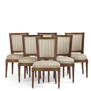 73. A set of six late Gustavian chairs by E. Ståhl (master in Stockholm 1794-1820).