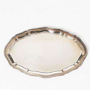 Wilhelm T Binder, sugar bowl, creamer, tray and sugar tong, silver, Schwäbisch Gmünd, Germany, 20th century.