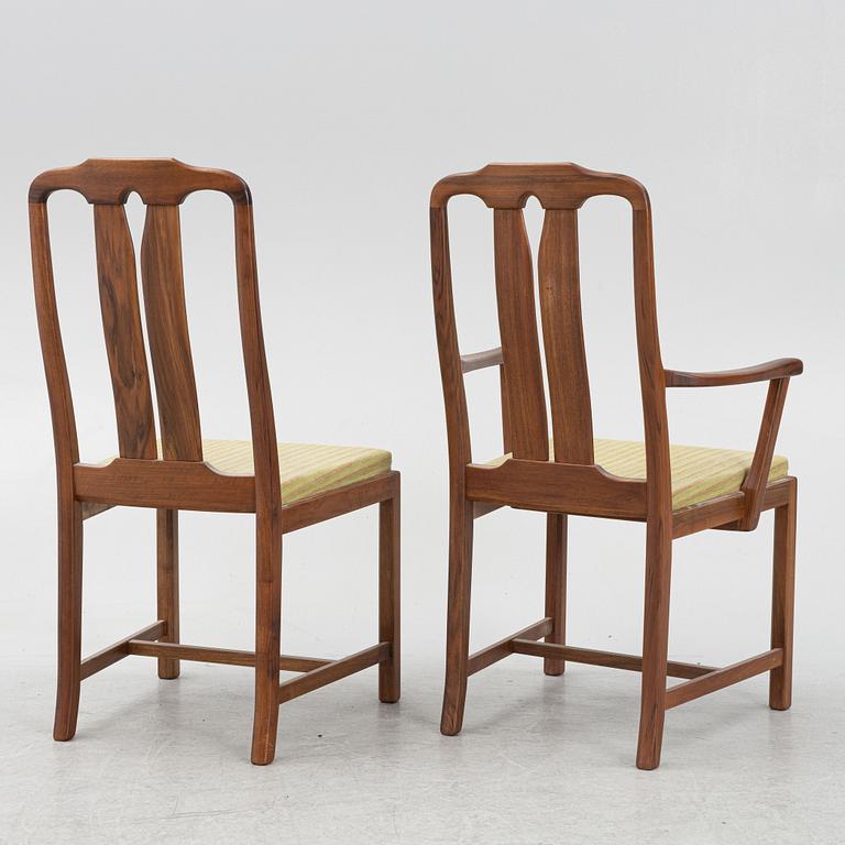 Carl Malmsten, two armchairs and four chairs, model "Ambassadör", Åfors Möbelfabrik, Sweden.