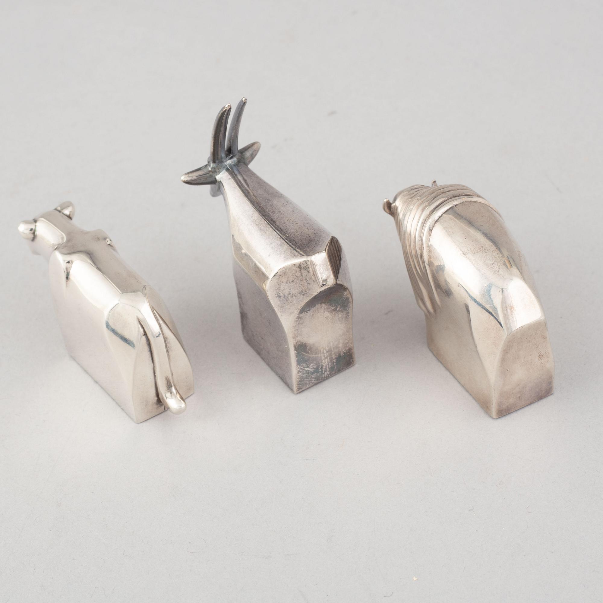 Gunnar Cyrén, figuriner, 3 st, silverpläterad zink, Dansk Designs, Japan.