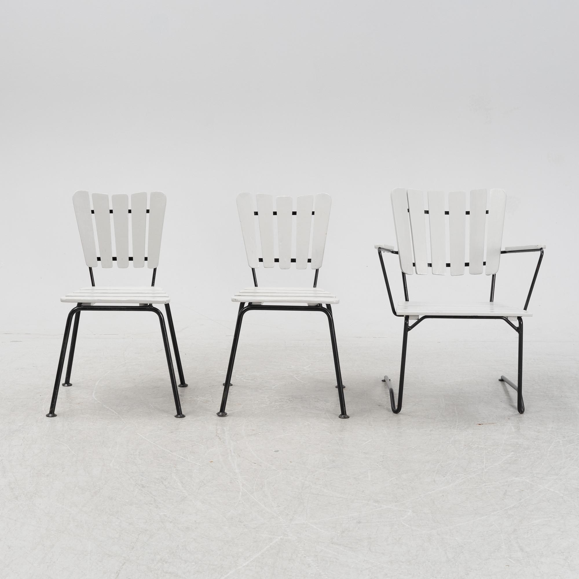 Stolar,  2 st och karmstol, Grythyttan Stålmöbler, 1900-talets andra hälft.