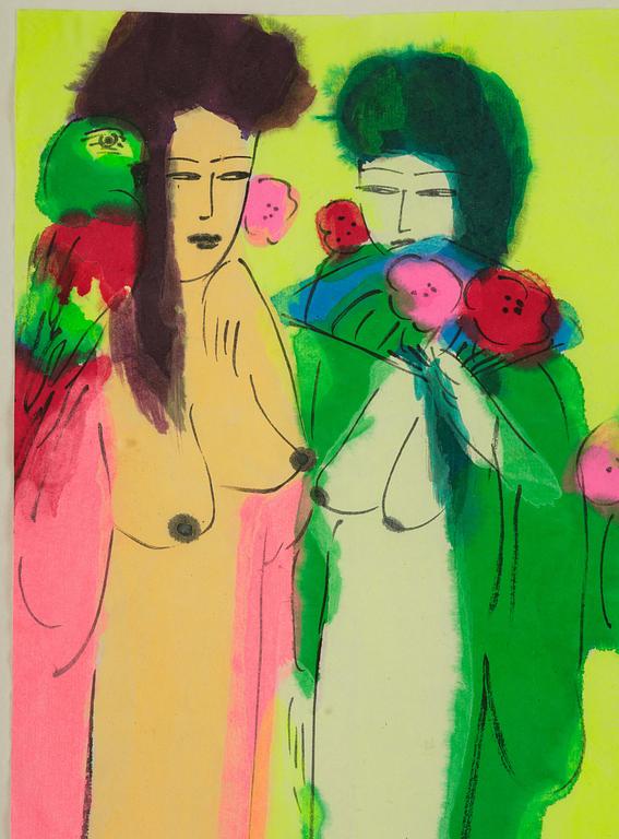 Walasse Ting, Women with Flowers and Birds.